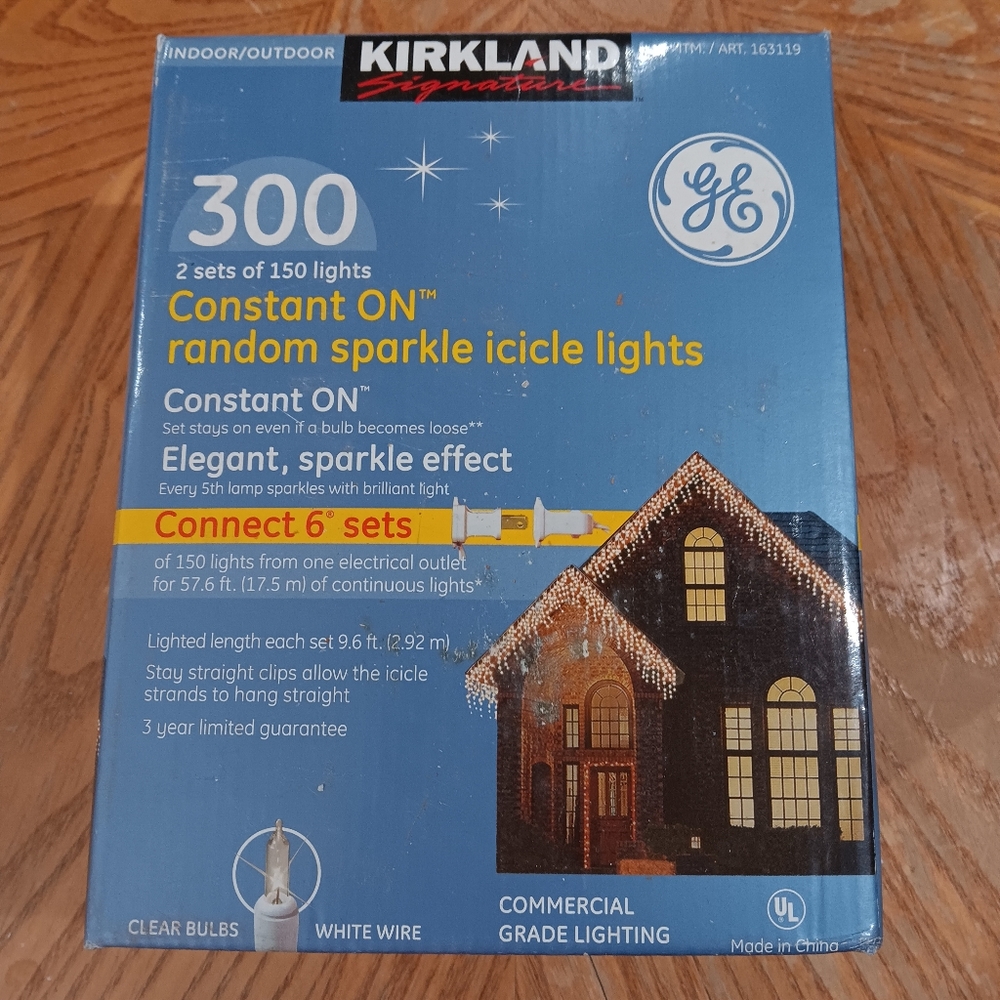 Kirkland Christmas lights 2 sets of 150 clear bulbs white wire